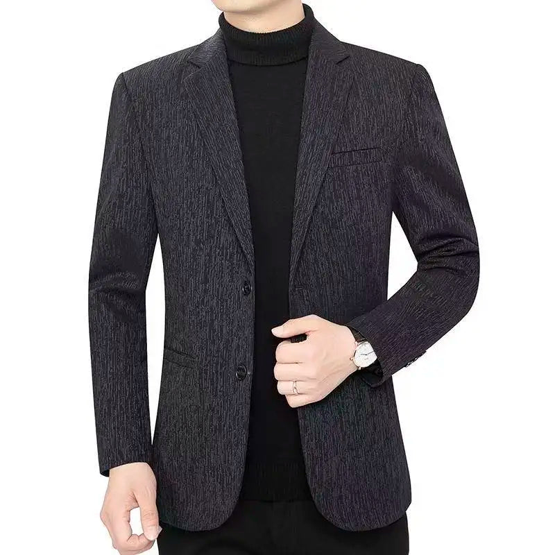 Men's Smart Casual Blazer Single Breasted Spring Autumn Jacket Black Dark Blue