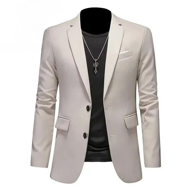 Men White Formal Jackets Two Bittons Long Sleeve Korean Mens Suit Jackets Office Wear Wedding Blazer