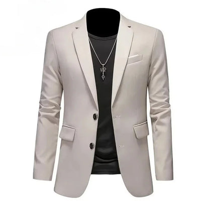 Men White Formal Jackets Two Bittons Long Sleeve Korean Mens Suit Jackets Office Wear Wedding Blazer