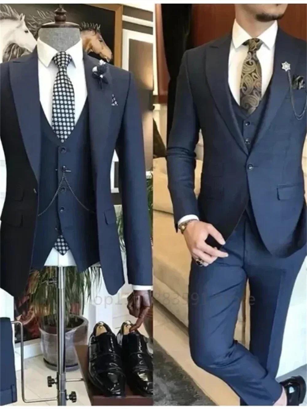 3 Pieces Men's Slim Fit Suits Wedding Groom Prom Terno Masculino Custom Blazer Jacket Vest Pant Sets