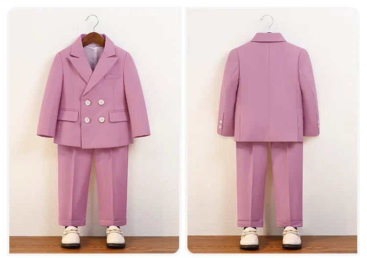 Flower Boys Wedding Outfit Kids Spring Autumn Jacket Vest Pants Bowtie Brooch 5Pieces Suit Set Children's Performance Costume