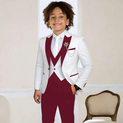 White Suit for Boys Fashion Formal Flower Boys Wedding Tuxedos 3-Piece Set (Jacket Pants Vest) Party Slim Fit Suit Kids Clothes