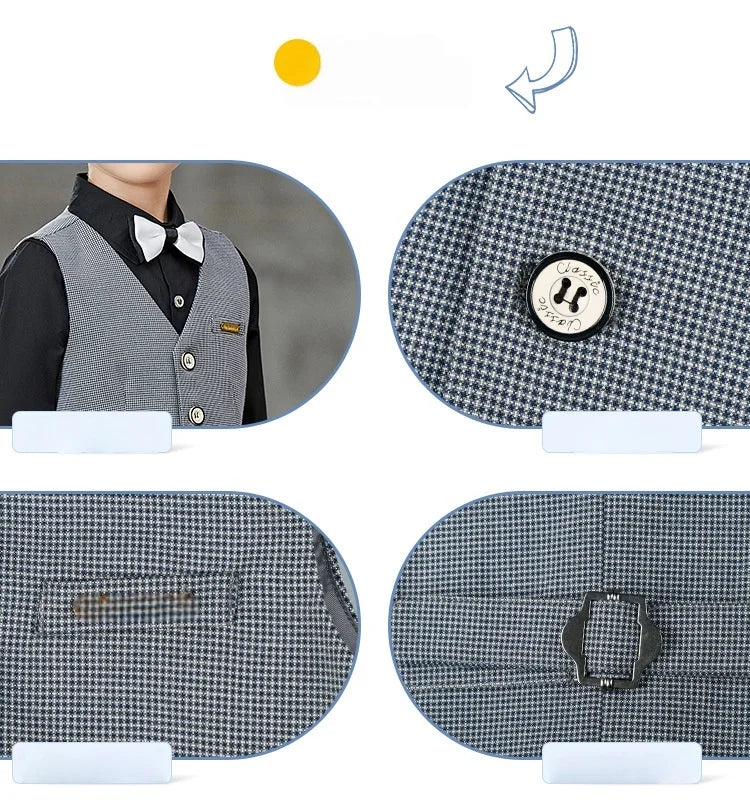British Style Kids Piano Host Speech Performance Costume School Boys Vest Pants Bowtie 3Pieces Ceremony Clothing Set