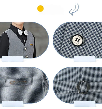 British Style Kids Piano Host Speech Performance Costume School Boys Vest Pants Bowtie 3Pieces Ceremony Clothing Set