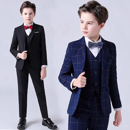 Boys Jacket Vest Pants Bowtie Tie 5Piece Wedding Birthday Party Photography Suit Set Kids Piano Ceremony Performance Costume