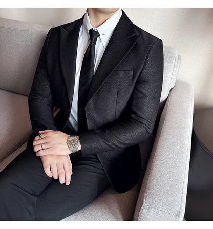 High-end Shiny Business Casual Suit Jacket Men British Style Slim Fit Office Work Men Blazers Wedding Groom Dress Coats 2025