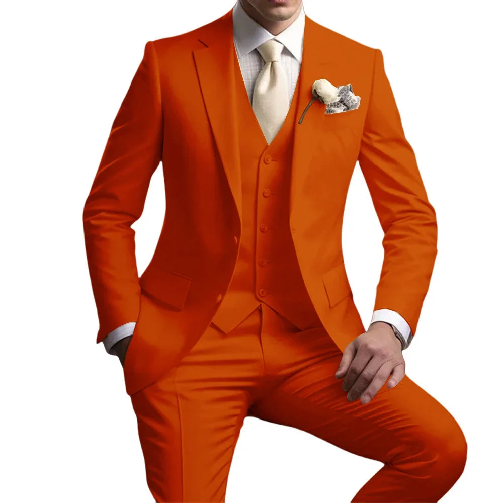 Men's Notched Lapel Suit Set 3 Pieces Wedding Groom Sets Autumn Long Sleeve Tuxedo For Men Banquet Party Outfit Dancing Wear