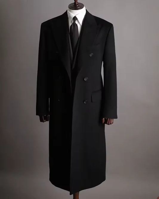 Luxury Men's Winter Long Blazer Double Breasted Business Jacket Elegant High Quality Male Elegant Man Long Coat England Style
