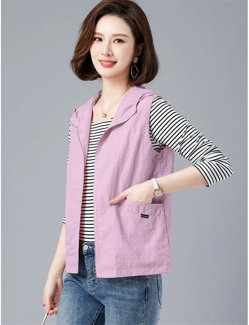 Spring Summer Woman Waistcoat New Casual Liner Sleeveless Jacket Women Zipper Hooded Thin Vest Female Outerwear Chaleco Mujer