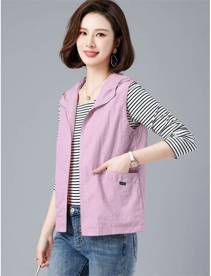 Spring Summer Woman Waistcoat New Casual Liner Sleeveless Jacket Women Zipper Hooded Thin Vest Female Outerwear Chaleco Mujer