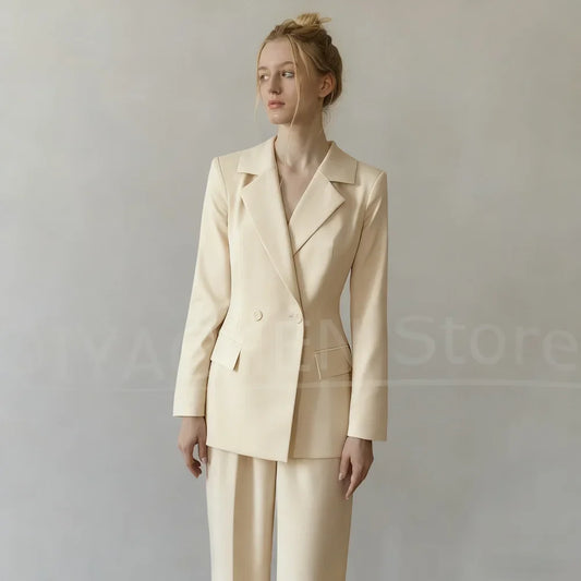 Elegant Pants Sets Chic Notch Lapel Blazer with Pants Basics Formal Office Lady Daily Casual Slim Women Suits Two Piece