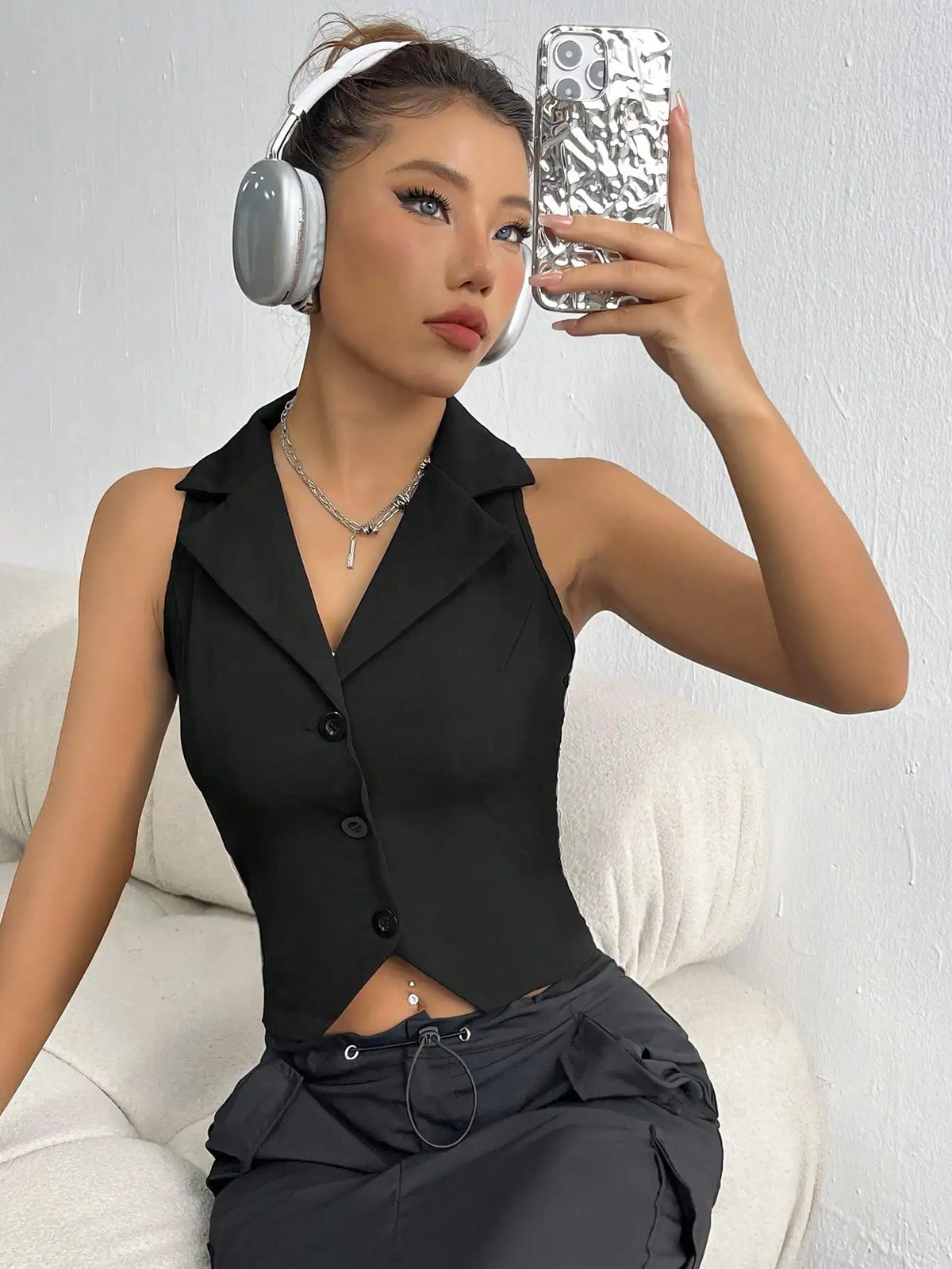 Fashionable Street-Style Sleeveless Lapel Single-Breasted Vest