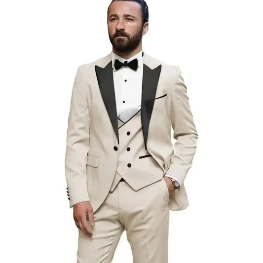 Men's Classic Suit 3-Piece Peak Lapel Blazer Vest Pant Slim Fit Elegant Matching Men's Formal Wear Ensemble