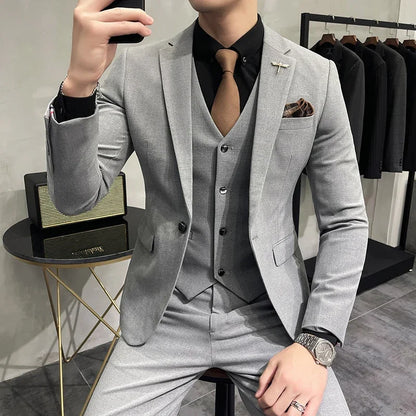 (Jacket +Vest+Pants) Plus Size 7XL-S Men Korean Slim Fit Groom Wedding Business Casual Tuxedo Mens Work Social Suit 3 Pieces