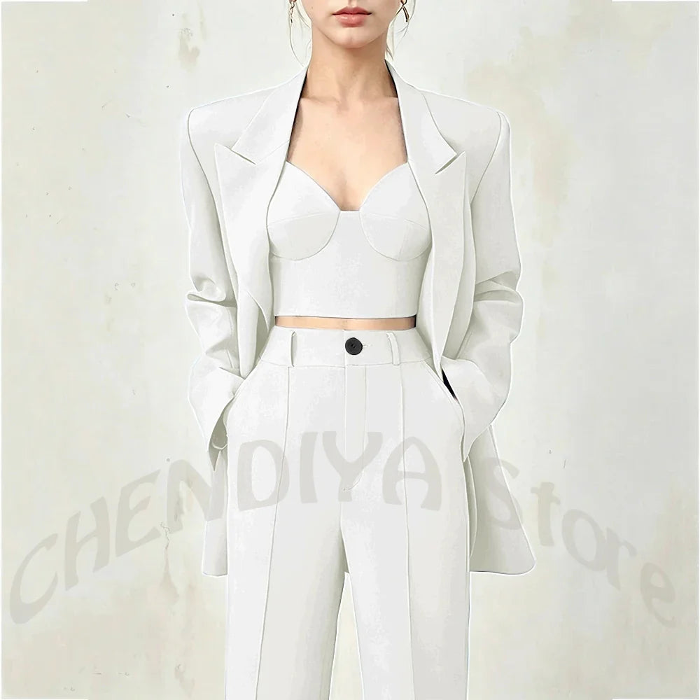 Business Casual Women's Suit Two Piece Peaked Lapel Stylish Double Breasted Formal Outfit Female Jacket Pants Customized