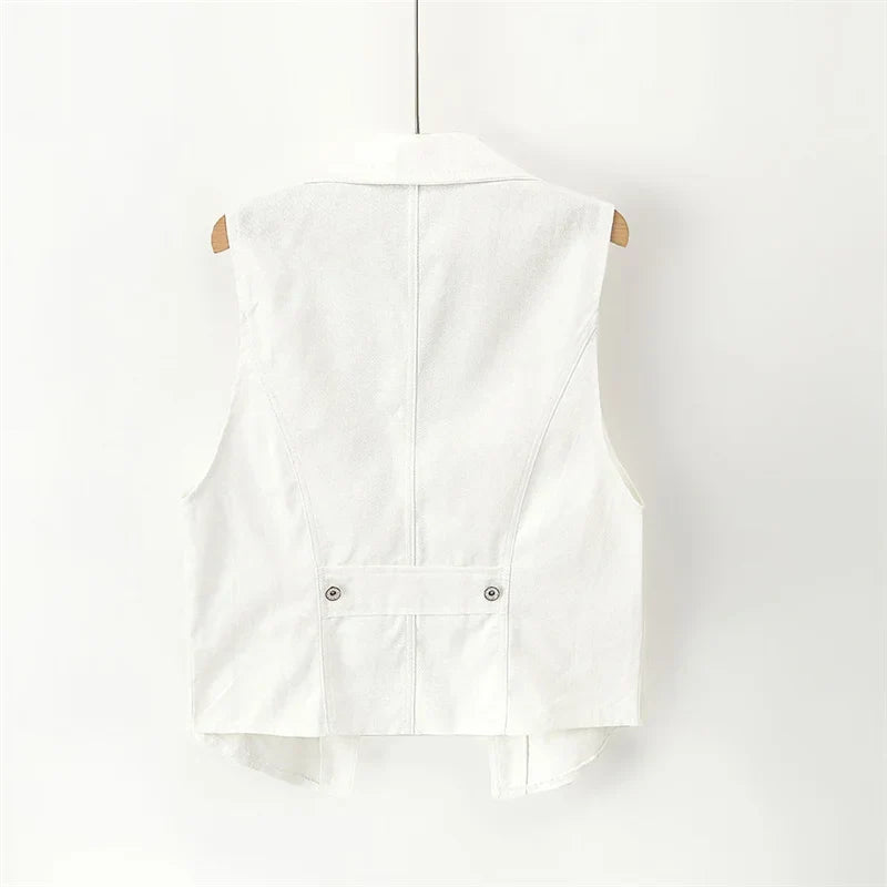 Women's Denim Vest 2025 New Ladies White Jean Jacket Fashion Waistcoat Summer Vest Coat Outwear S-5XL