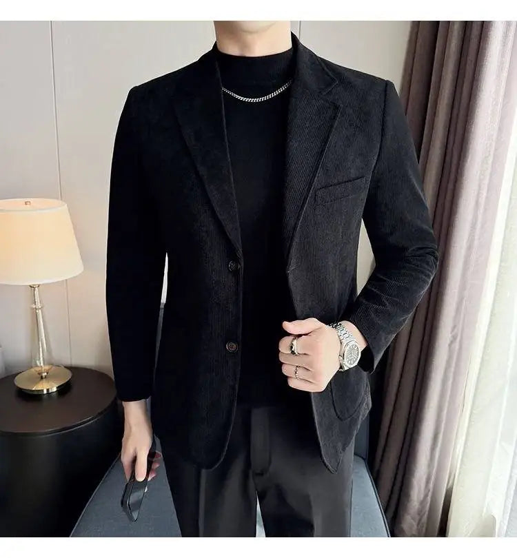 Men's Corduroy Blazer Single Breasted Smart Casual Wedding Jacket