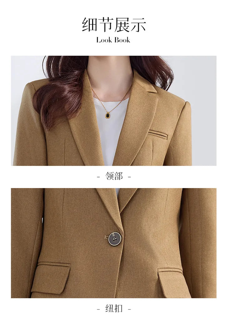Elegant Solid Women's Blazer Long Sleeve Turn down Collar Slim Fit Office Jacket Single Button Spring Autumn Fashion