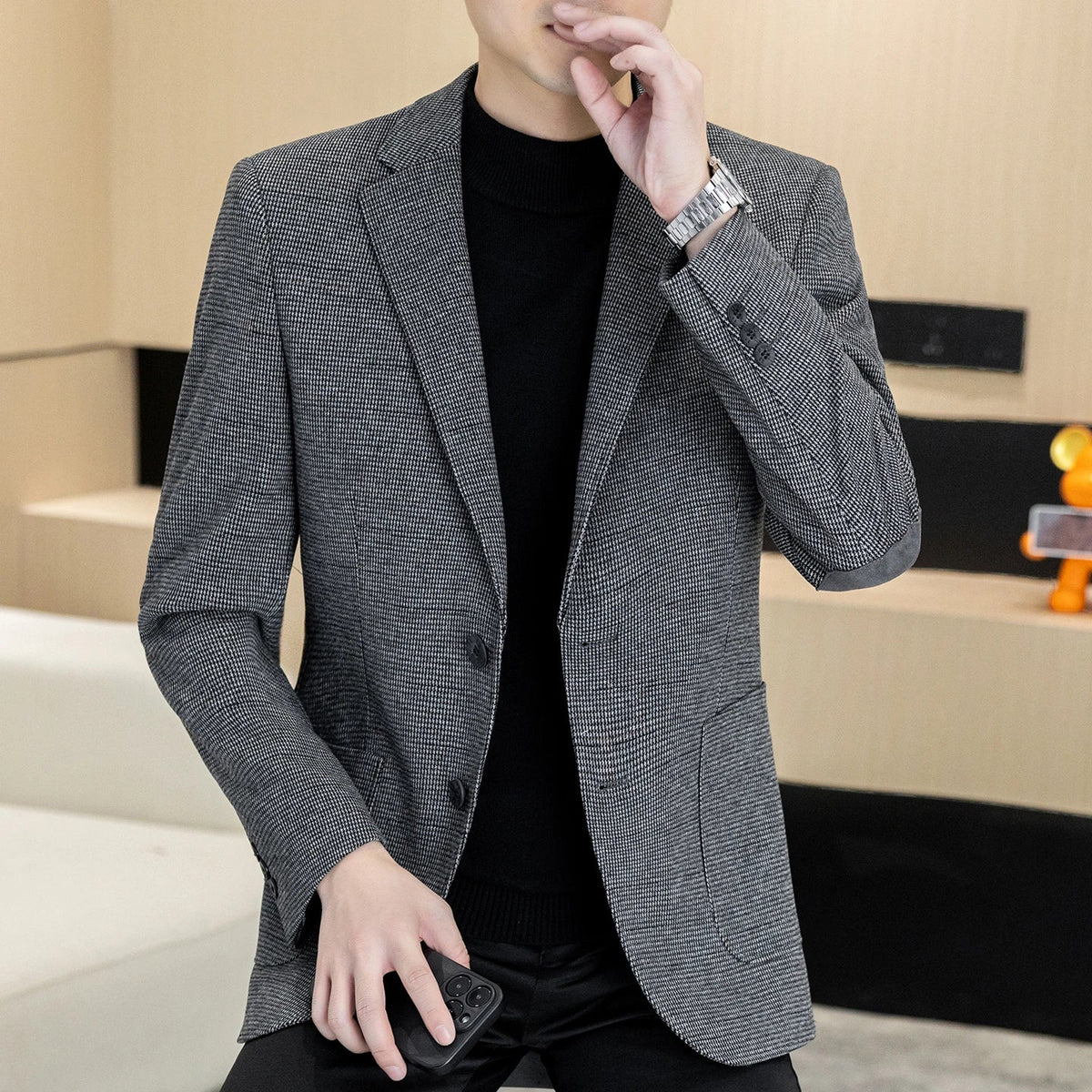 Men's Blazer Single Breasted Smart Casual Grey Coffee Spring Autumn