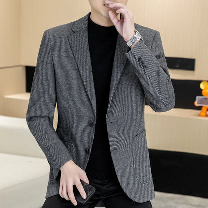 Men's Blazer Single Breasted Smart Casual Grey Coffee Spring Autumn
