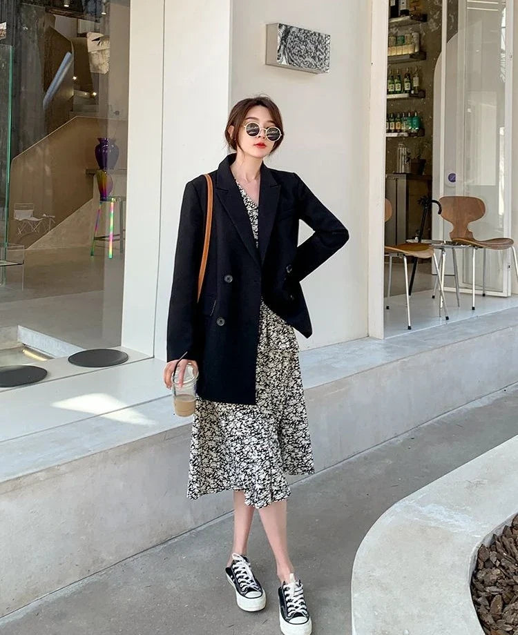 New Arrival 2025 Spring Autumn Women's Korean Loose Blazer Mid Length Solid Color Design Sense Versatile Daily Wear Student Look