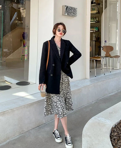 New Arrival 2025 Spring Autumn Women's Korean Loose Blazer Mid Length Solid Color Design Sense Versatile Daily Wear Student Look