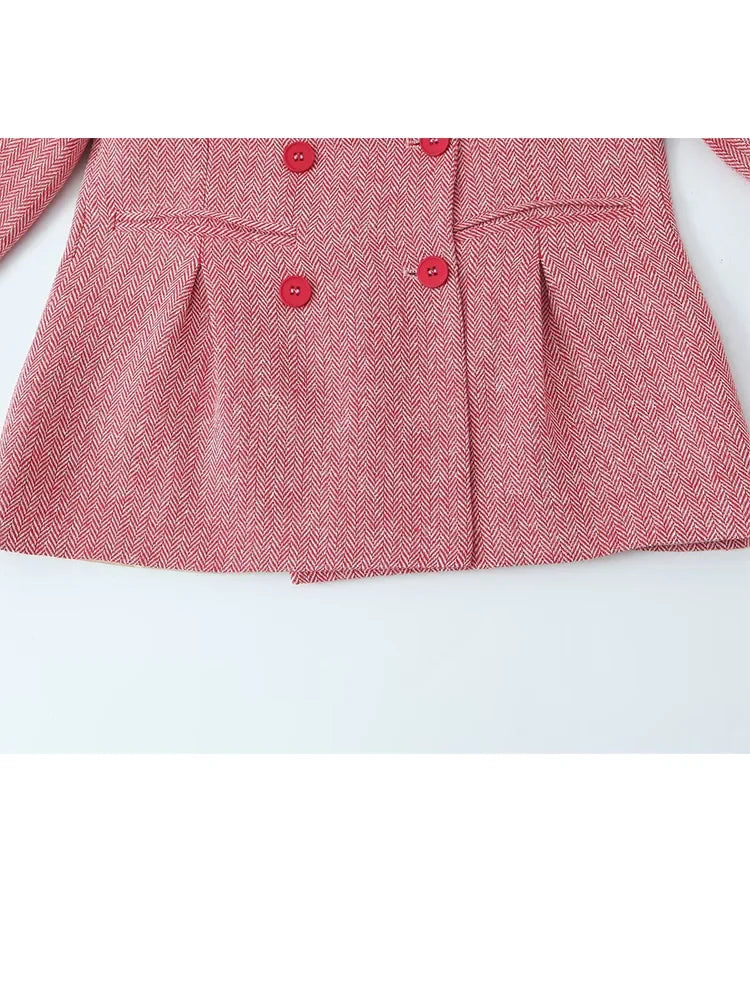Woman Early Fashion Double Breasted Decoration Waist Blazer Female Spring Slim Long Sleeves Turn-down Collar Commuting Coat