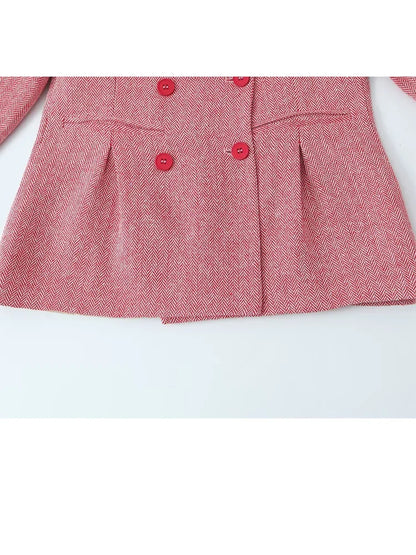 Woman Early Fashion Double Breasted Decoration Waist Blazer Female Spring Slim Long Sleeves Turn-down Collar Commuting Coat