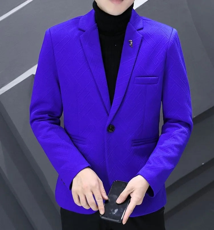 Men's Autumn Winter Fleece-Lined Slim Fit Casual Blazer Korean Style Solid Color Thick Warm Youth Fashion Suit Jacket