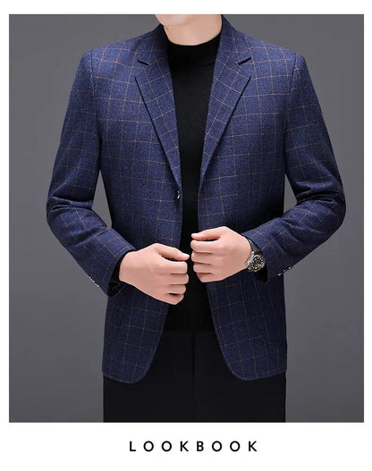 Men's Checked Blazer Single Breasted Casual Business Suit Jacket