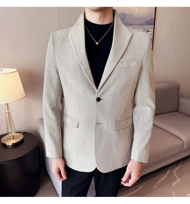 New Chinese Style Stand Collar Fashion Casual Suit Jacket Autumn Winter New Slim Fit Business Formal Social Prom Party Tuxedos