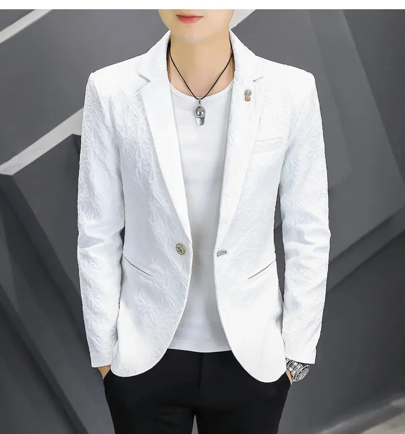 Men's Slim Fit Stand Collar Blazer | Smart Casual Single Breasted Jacket for Men | White, Black & Khaki
