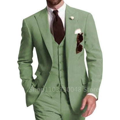 Elegant Gray Men Wedding Party Three Pieces Set Large Size Male Blazer Vest Pant and Vest Fashion Slim Fit Suit