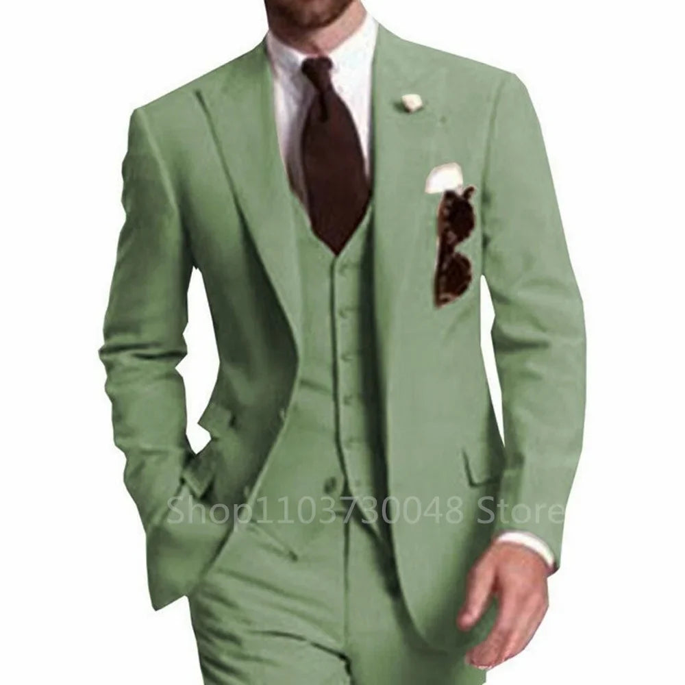Elegant Gray Men Wedding Party Three Pieces Set Large Size Male Blazer Vest Pant and Vest Fashion Slim Fit Suit