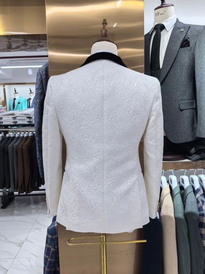 Classy Jacquard Slim Fit Suit Set For Men Birthday Party Prom Luxurious Customized Men's Suits 3 Pieces Wedding Groom Tuxedo