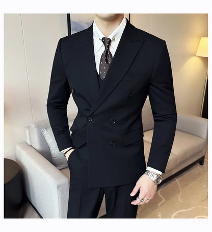Men's Double Breasted Suit Set – Slim Fit Blazer, Vest & Pants for Wedding & Business