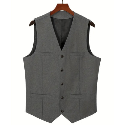 Men's Herringbone Suit Vest – V-Neck Single Button Waistcoat for Weddings, Business & Smart Casual Wear