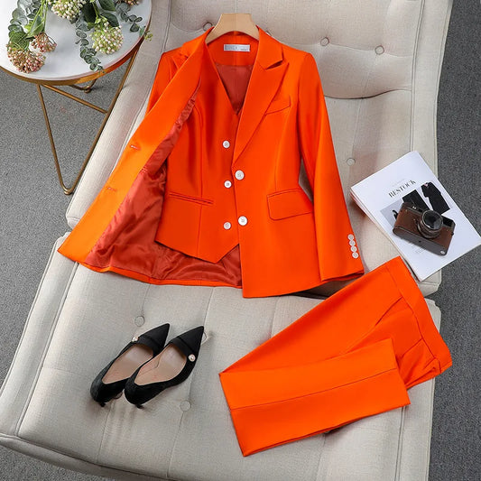 Autumn Business Suits 3 piece set Blazer Coat +Pants+ Vest Formal Women Office Professional Blazers Pantsuits Trousers Set