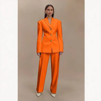 Dark Blue Women Suits Customized Slim Fitted Single-breasted Two Pieces(Jacket+Trousers) Ladies Formal Party Wedding Set