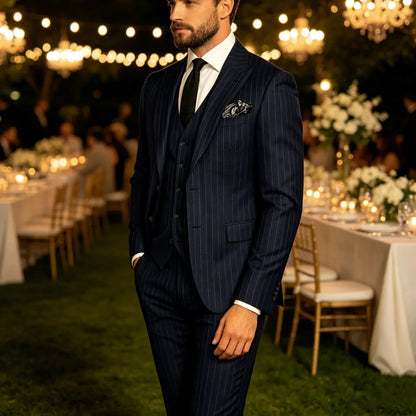 Men's Striped 3-Piece Suit – Slim Fit Blazer, Vest & Pants for Formal & Wedding Wear