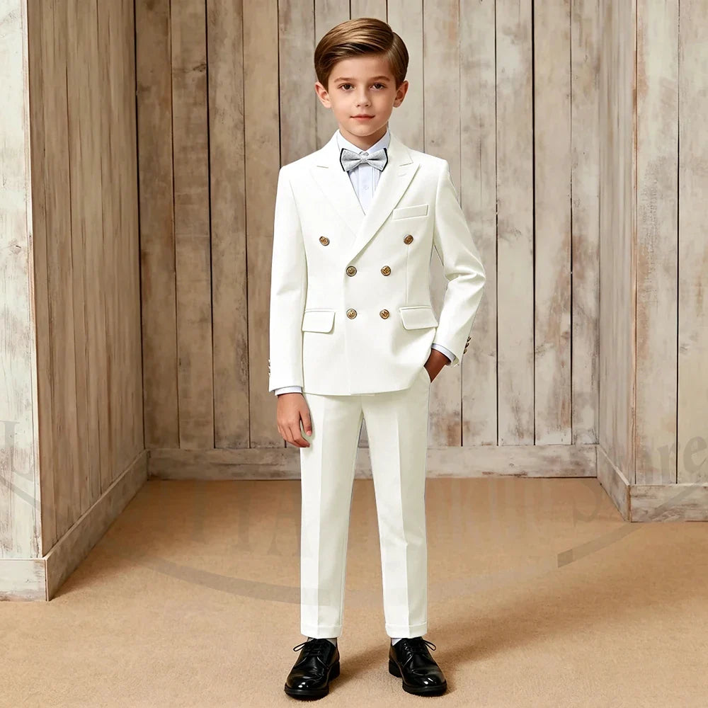 Chic Boys Suit Fashion Double Breasted Peak Lapel Wear Formal Wedding Party Prom Kids Elegant Gentleman Outfit 2 Piece Set