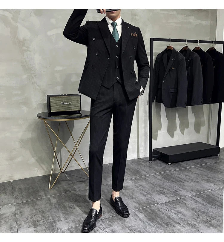 Men's Classic Striped 3-Piece Suit for Wedding, Business & Formal Occasions