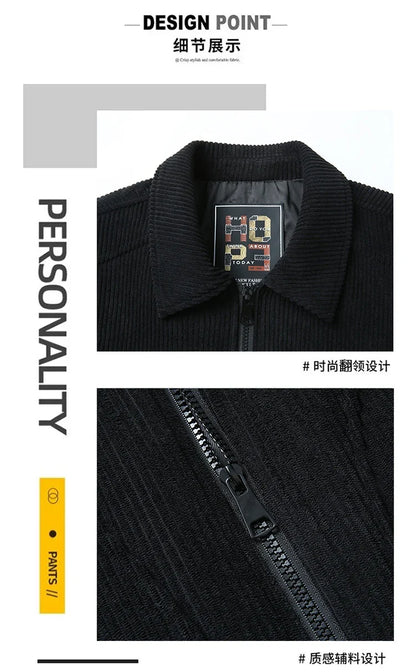 Men's High-Quality Corduroy Jacket Plus Size Lapel Thick Autumn Winter Warm Casual Gown for Older Generations