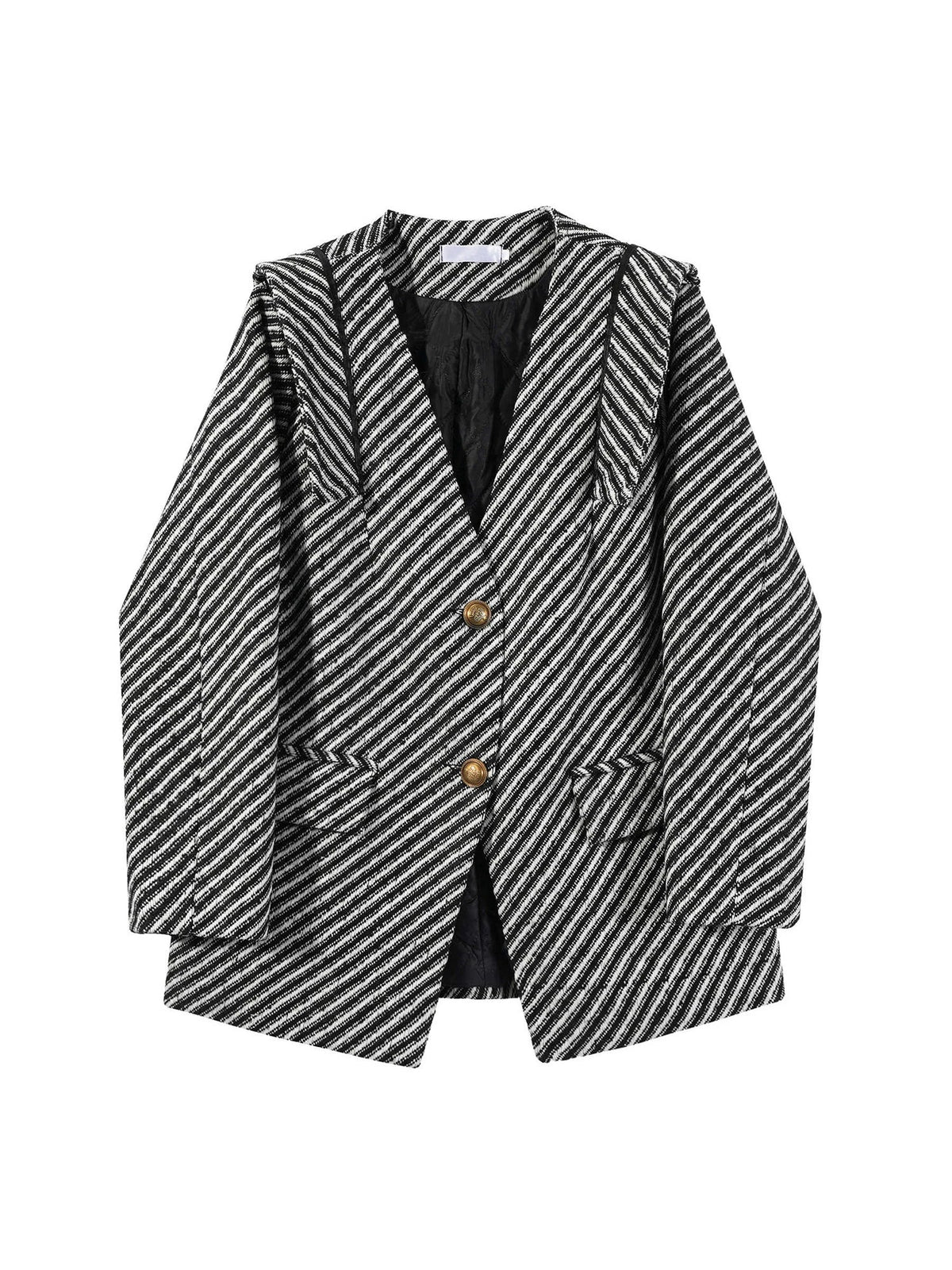 Women's Zebra Stripes Blazer Jacket Vintage Long Sleeve Outerwear Black Gothic Woolen Suit Coat Harajuku Y2k 2000s Clothes Autum