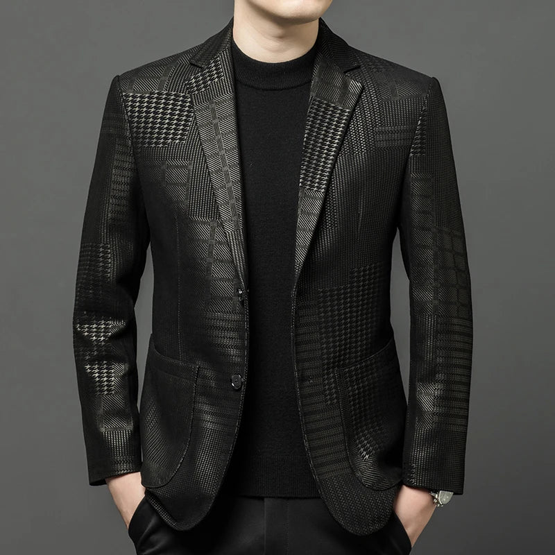 Men's Sheepskin Leather Blazer – Slim Fit Winter Jacket