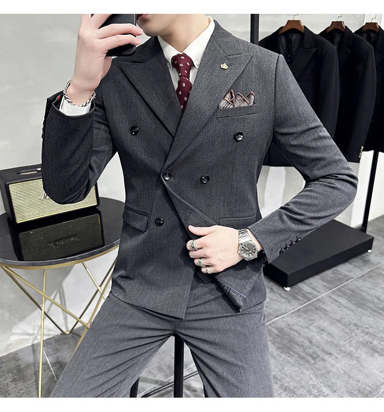 Men's Double-Breasted 2-Piece Suit – Slim Fit, Formal Business & Wedding