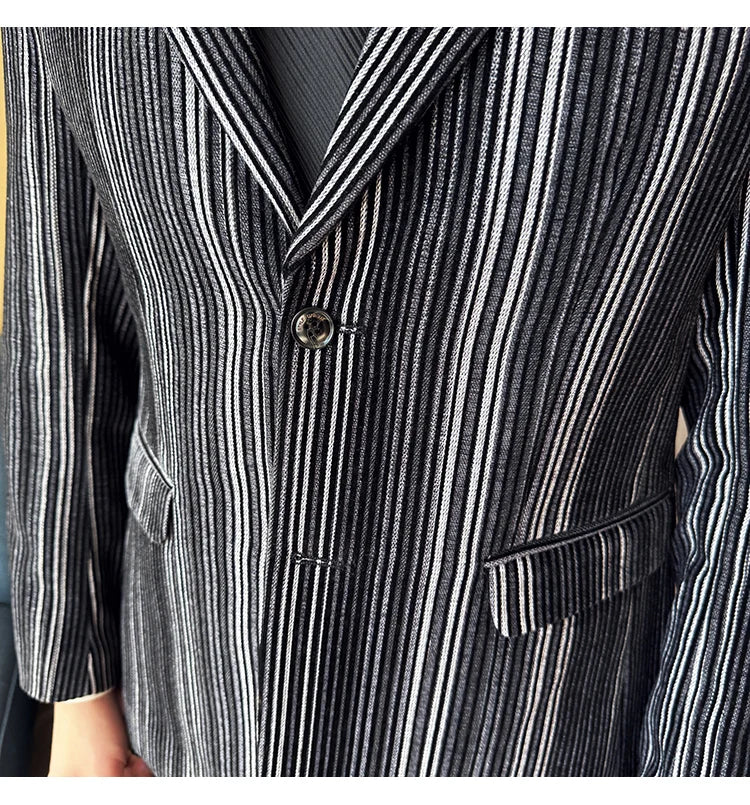 High Quality Plush Striped Fashion casual Suit Jacket Autumn Winter New Men Slim Fit Business Formal Social Prom Party Tuxedos