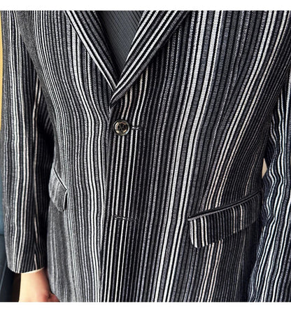 High Quality Plush Striped Fashion casual Suit Jacket Autumn Winter New Men Slim Fit Business Formal Social Prom Party Tuxedos