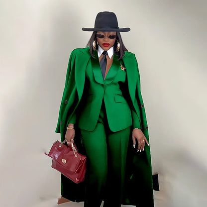 Modern Women's Suit New 3 Piece Pants Sets Blazer+Trousers+Overcoat Office Commute Elegant Style Banquet Dinner Formal Wear