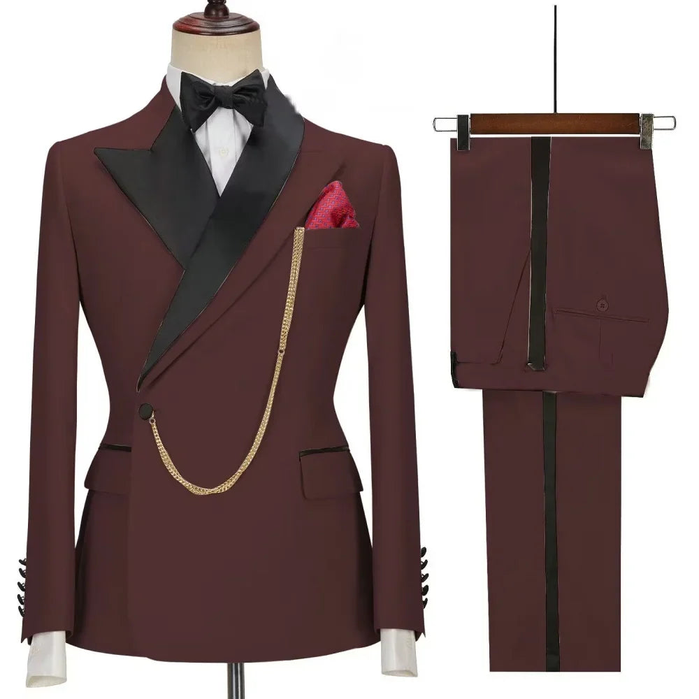 Slim Fit Monochromatic Terno De Trespassado for Men Jacket And Pants Wedding Groomsmen Formal Ternos Dinner Smalking Suit